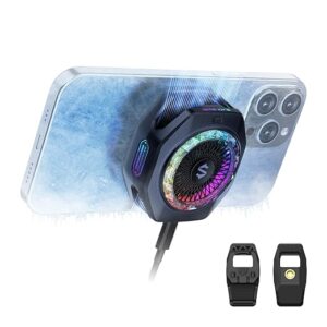 Black Shark Magnetic Phone Cooler 5 Pro - 18 Addressable RGB LEDs, Detachable Grip, APP-Controlled Thermostatic Cooling Fan for iPhone MagSafe/Android