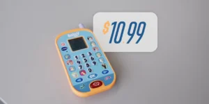 VTech Bluey phone unboxing — open-face cardboard box packaging with phone exposed
