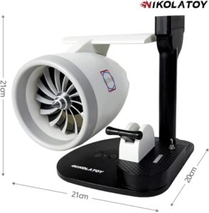 NIKOLATOY Jet Engine Fan Model Desk Gadget with Wireless Charger, Turbofan Engine Model Display with Rotating LED Blades, Creative Desktop Jet Fan Office Decor Engineering Gift for Men (Blue)