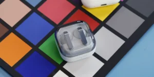 Samsung Galaxy Buds 4 Pro worn in ear showing secure fit and stem design